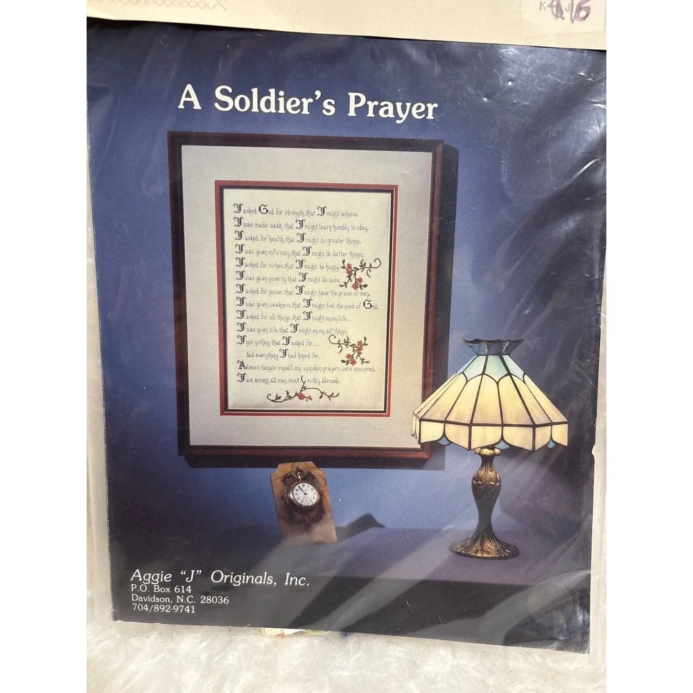Aggie J Originals A Soldier's Prayer Cross Stitch Kit Vintage Military Poem NEW